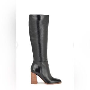 NINE WEST Temas Dress Knee-High Leather Boots | Black | Size: 6M